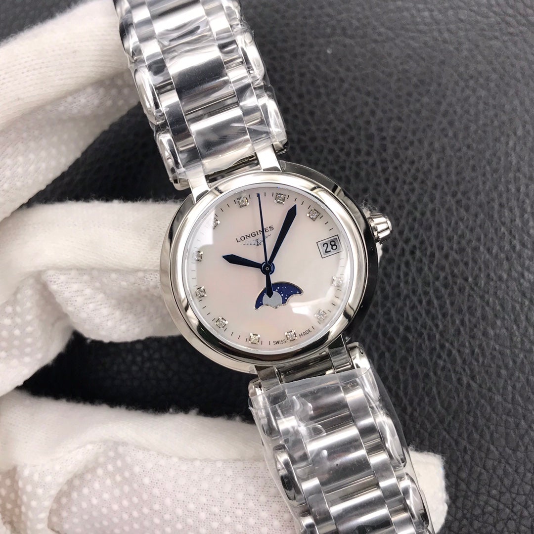 PRIMALUNA 30MM QUARTZ SILVER-STONE PINK MOTHER OF PEARL DIAL