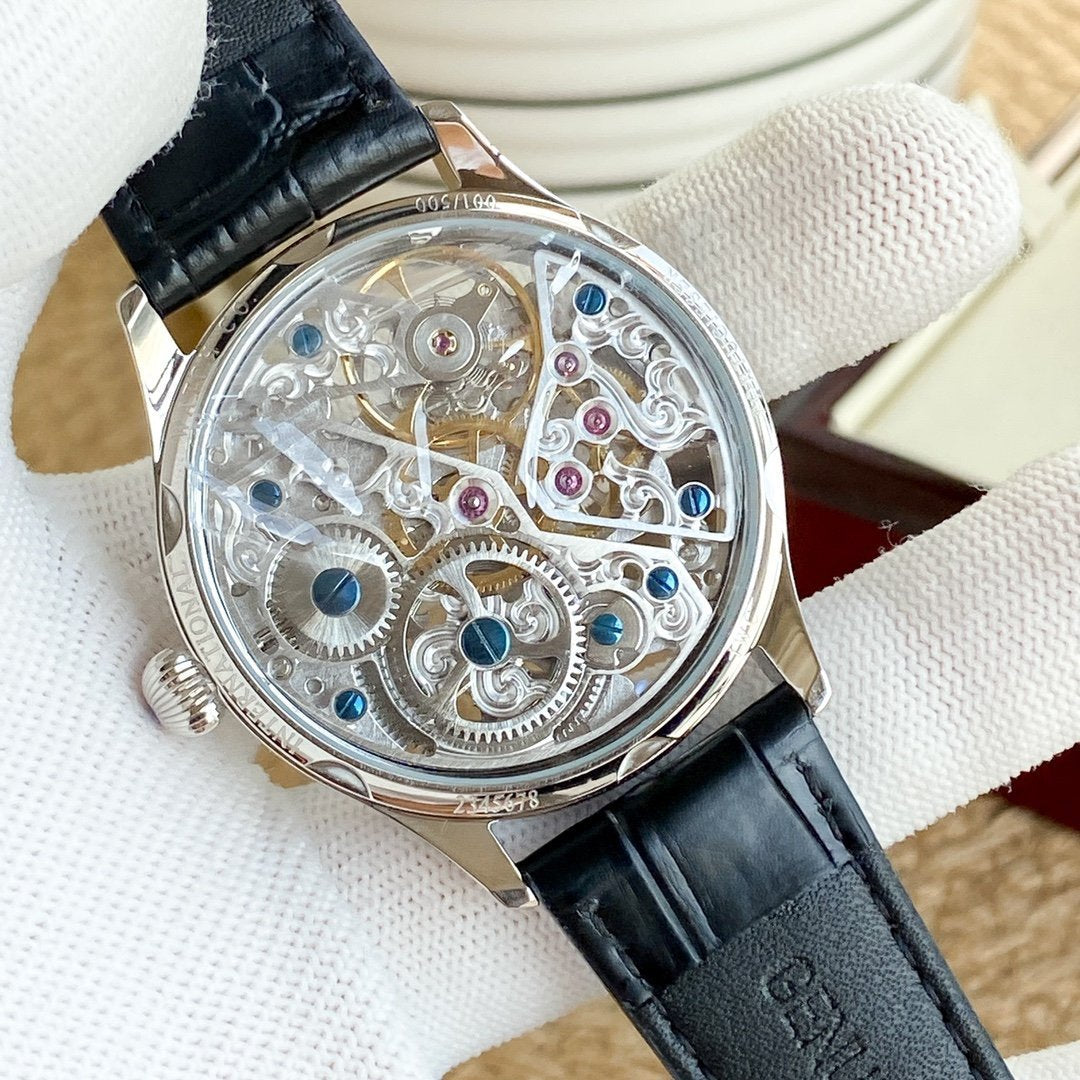 PORTUGUESE 42MM SKELETON DIAL LEATHER STRAP
