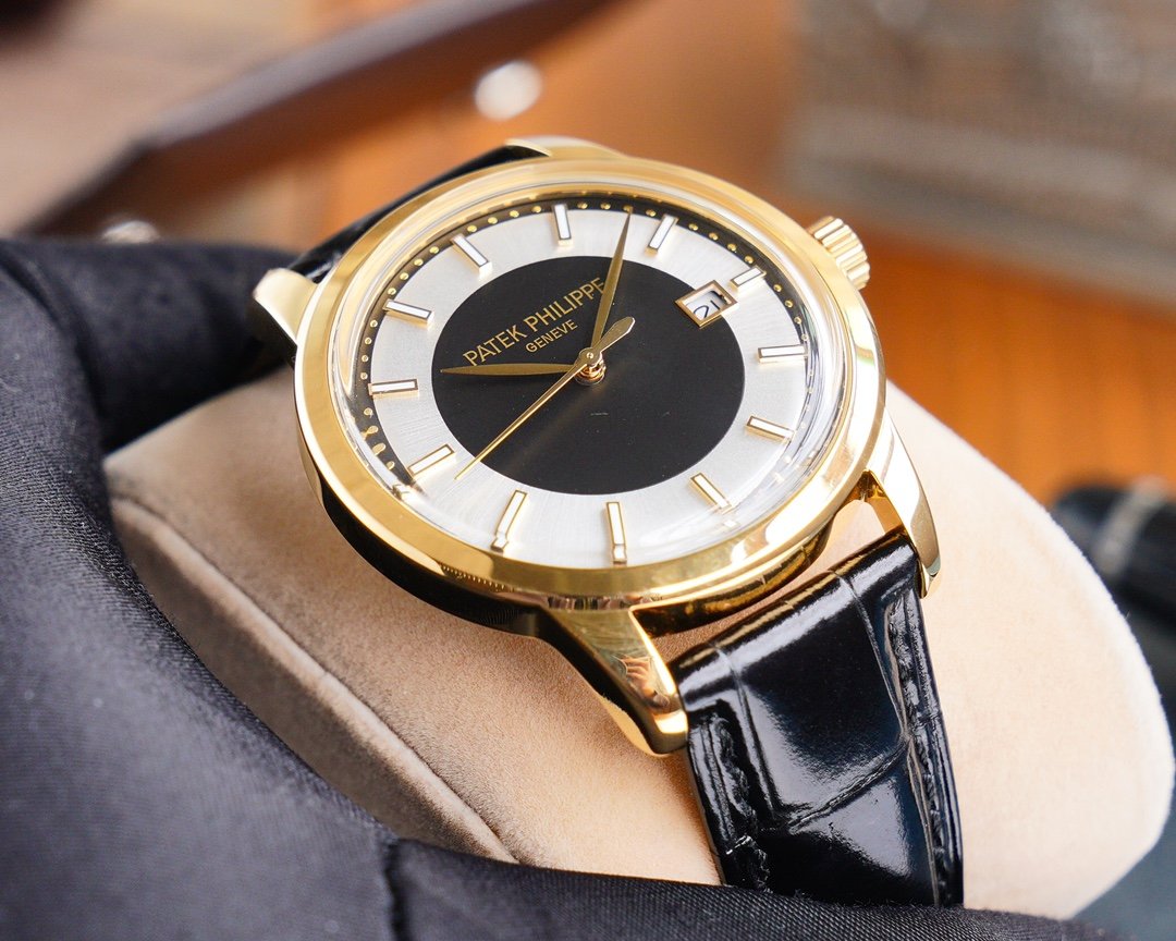 PATEK CALATRAVA 40 GOLD CASE BLACK WHITE DIAL