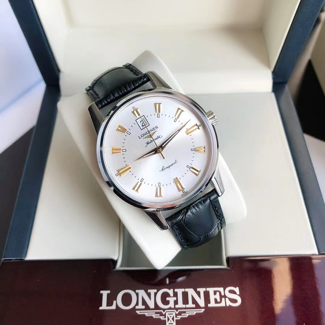 CONQUEST STEEL CASE WHITE DIAL GOLD NUMERAL