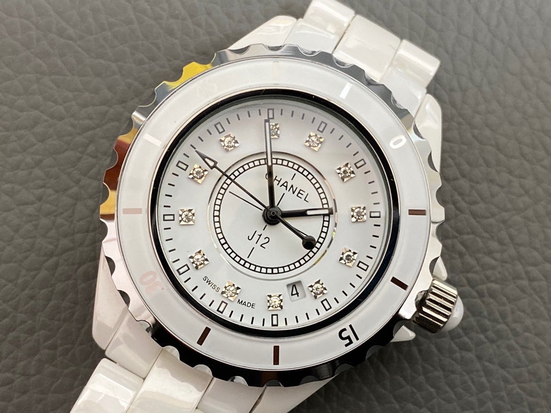 J12 38MM QUARTZ WHITE CERAMIC DIAMOND NUMERALS
