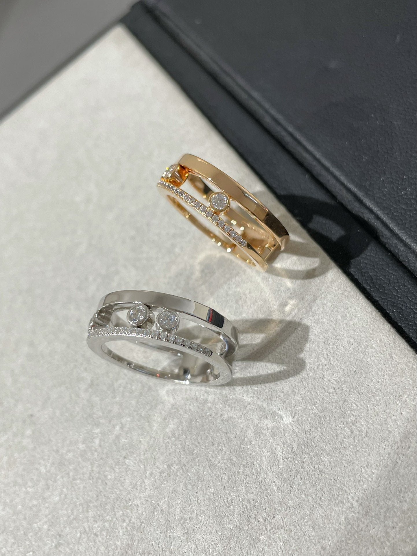 MOVE ROMANE PINK GOLD AND SILVER DIAMOND RING
