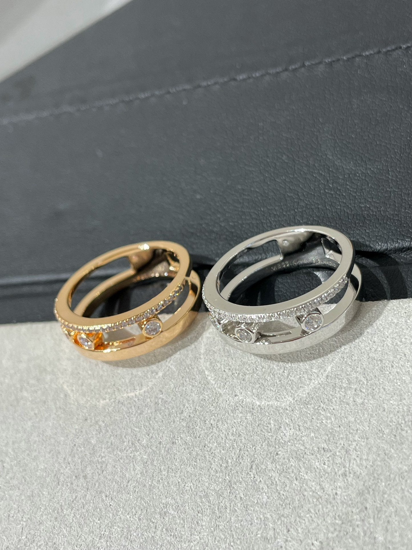 MOVE ROMANE PINK GOLD AND SILVER DIAMOND RING