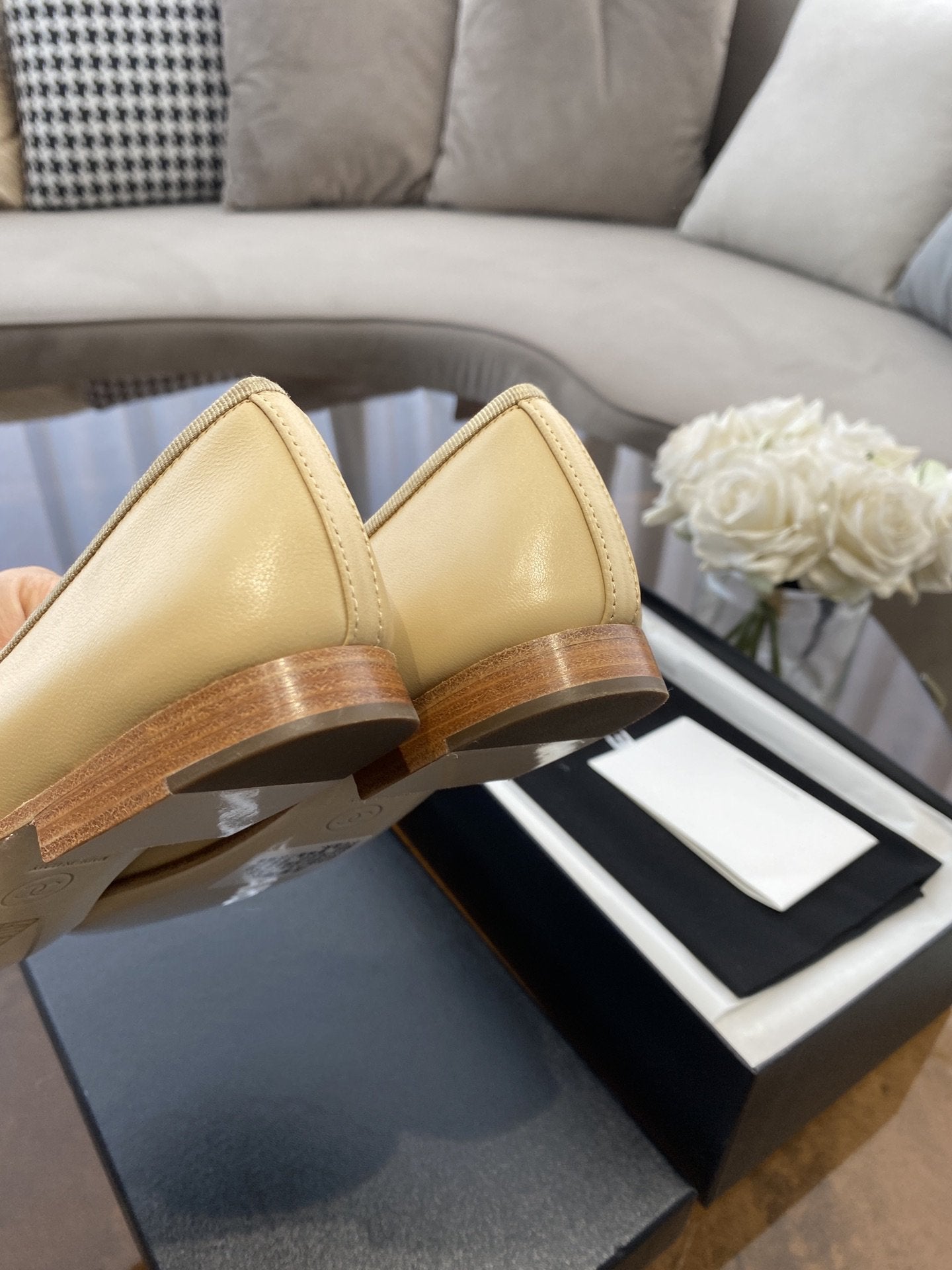 ballet flats beige gold lambskin canvas