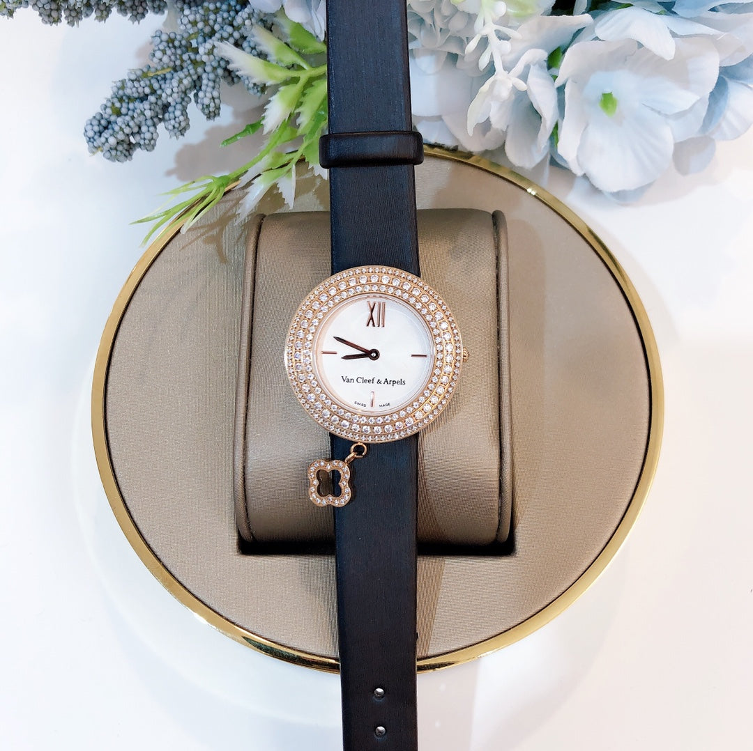 CHARM WATCH PINK GOLD CASE DIAMOND PAVED