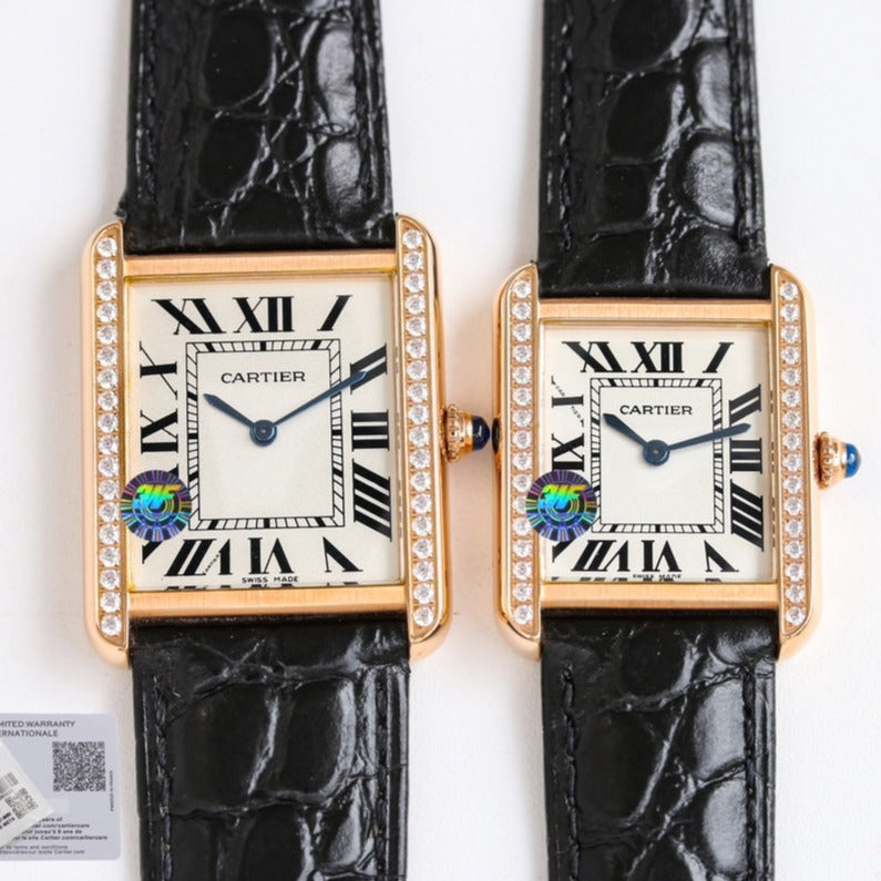 TANK SOLO PINK GOLD DIAMOND BEZEL LEATHER LEATHER