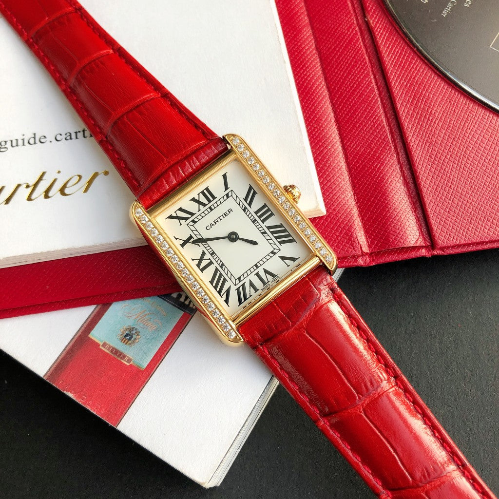 TANK SOLO GOLD DIAMOND BEZEL RED LEATHER