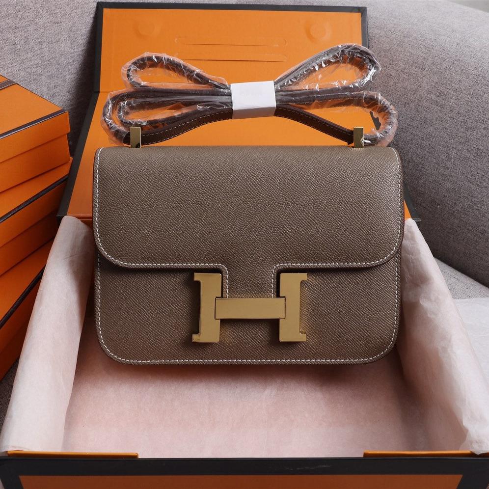HM CONSTANCE BAGS 18 CHOCOLATE EPSOM GOLD HARDWARE