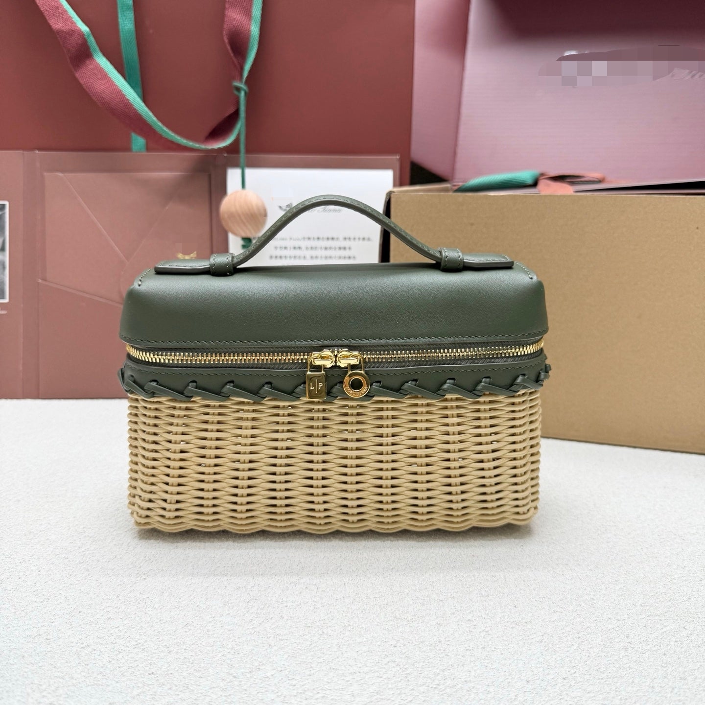 Loro Piana 2026 Extra Pocket L19 East-West Wicker Bag Canvas Calfskin