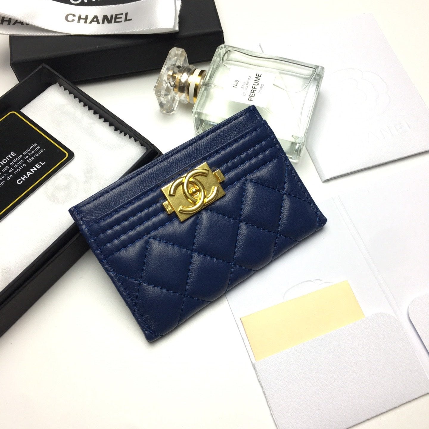CC BOY CARD HOLDER 11.2 NAVY CALFSKIN GOLD ICON