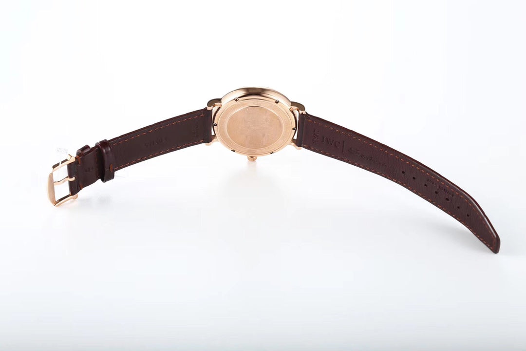 IWC Portofino 40mm Black Dial Pink Gold Case Brown Leather