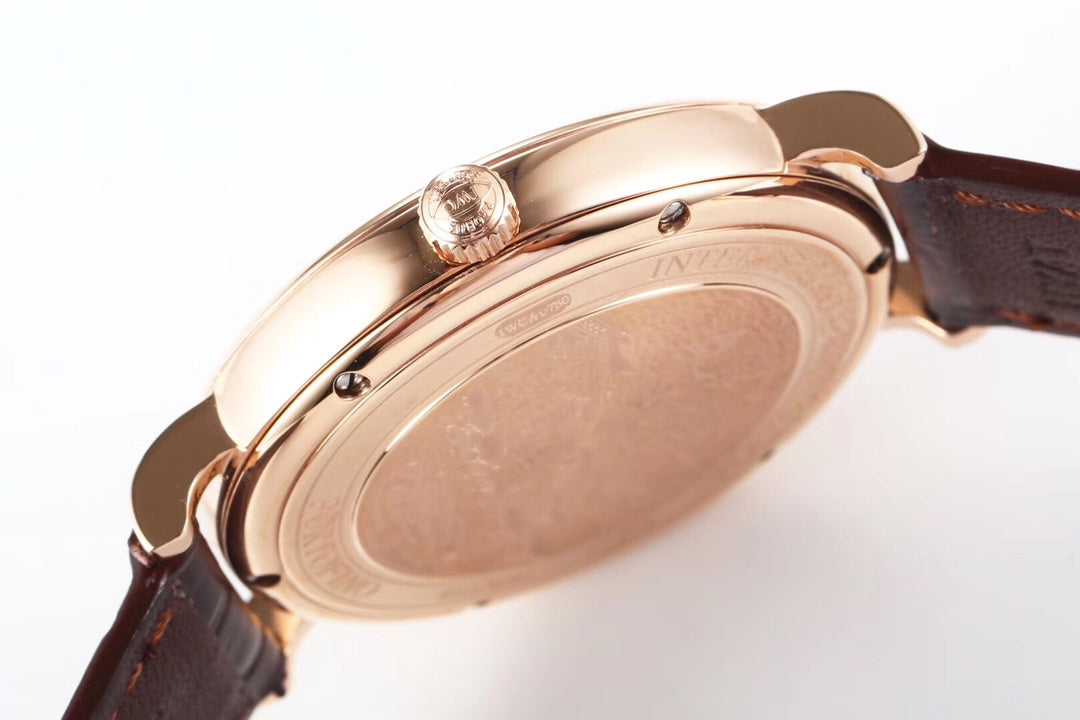 IWC Portofino 40mm White Dial Pink Gold Case Brown Leather