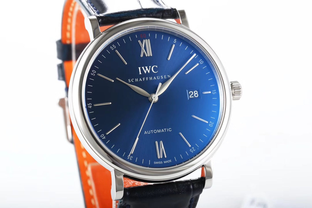 IWC Portofino 40mm Blue Dial Steel Case Black Leather