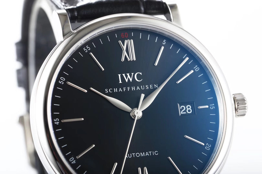 IWC Portofino 40mm Black Dial Steel Case Black Leather Strap