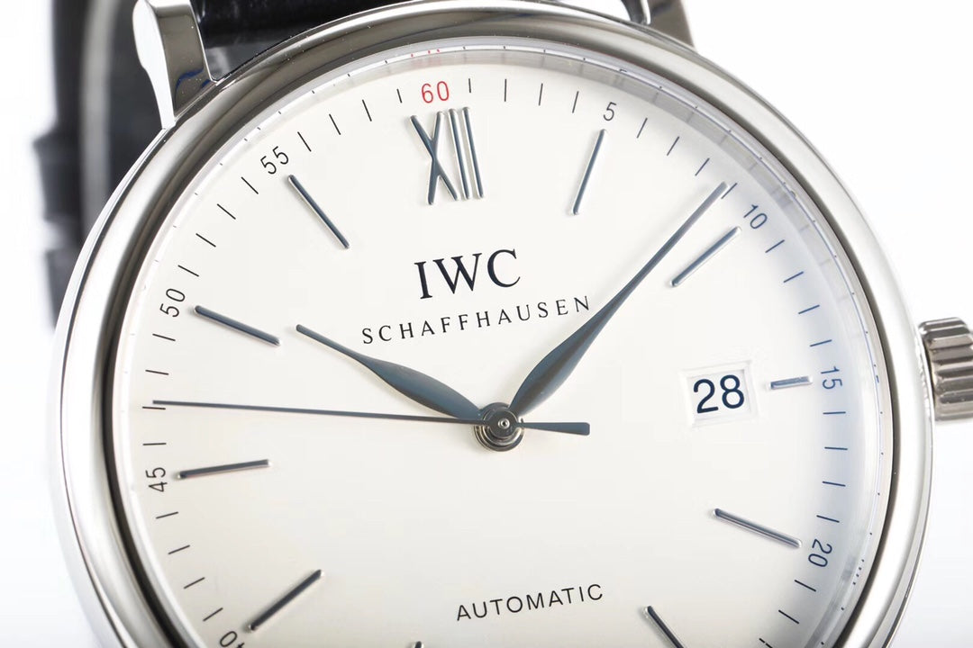 IWC Portofino 40mm Cream Dial Steel Case Black Leather Strap