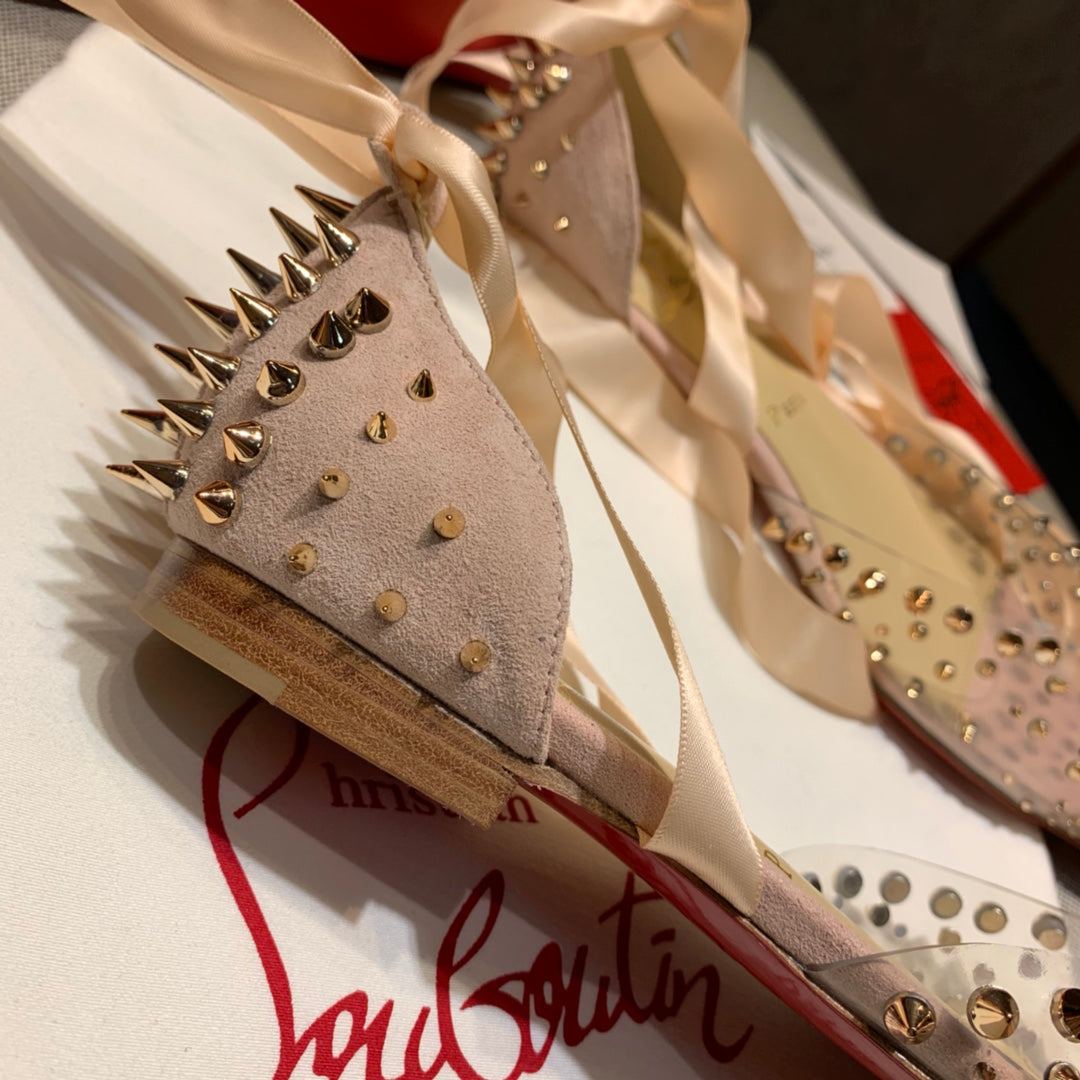 CL Mechante Reine Flats Spike PVC and Veau Velours Pink
