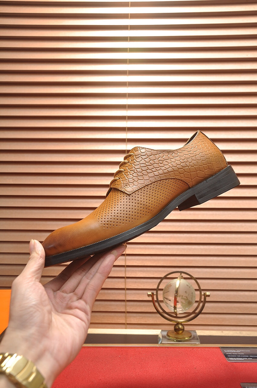 HM BUSINESS LACE UP SHOES BRONZE CALFSKIN WITH MESH MOTIF