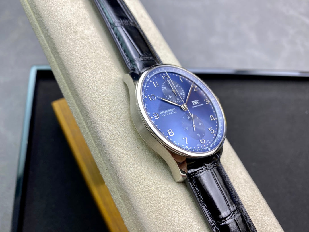 IWC Portuguese 40mm Blue Dial Steel Case Black Leather