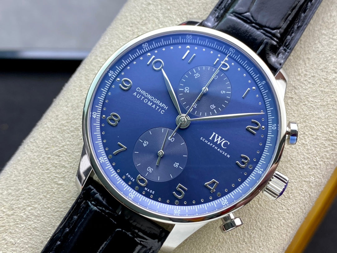 IWC Portuguese 40mm Blue Dial Steel Case Black Leather
