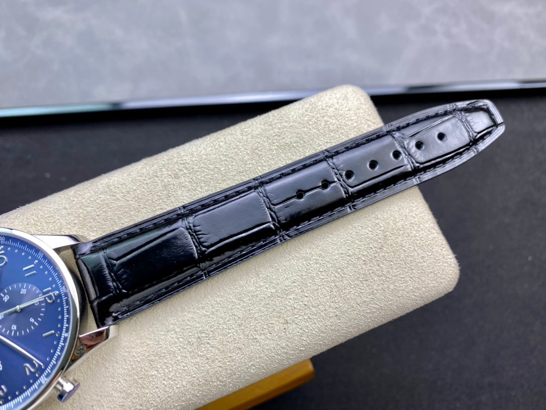 IWC Portuguese 40mm Blue Dial Steel Case Black Leather