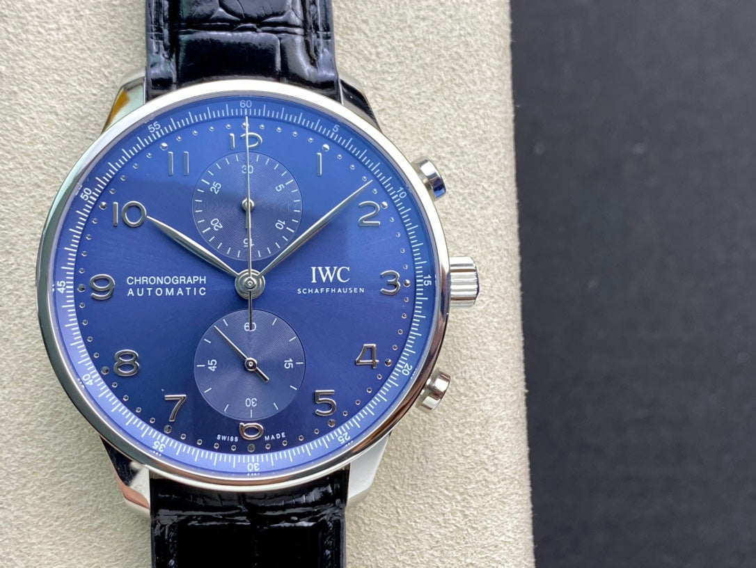 IWC Portuguese 40mm Blue Dial Steel Case Black Leather