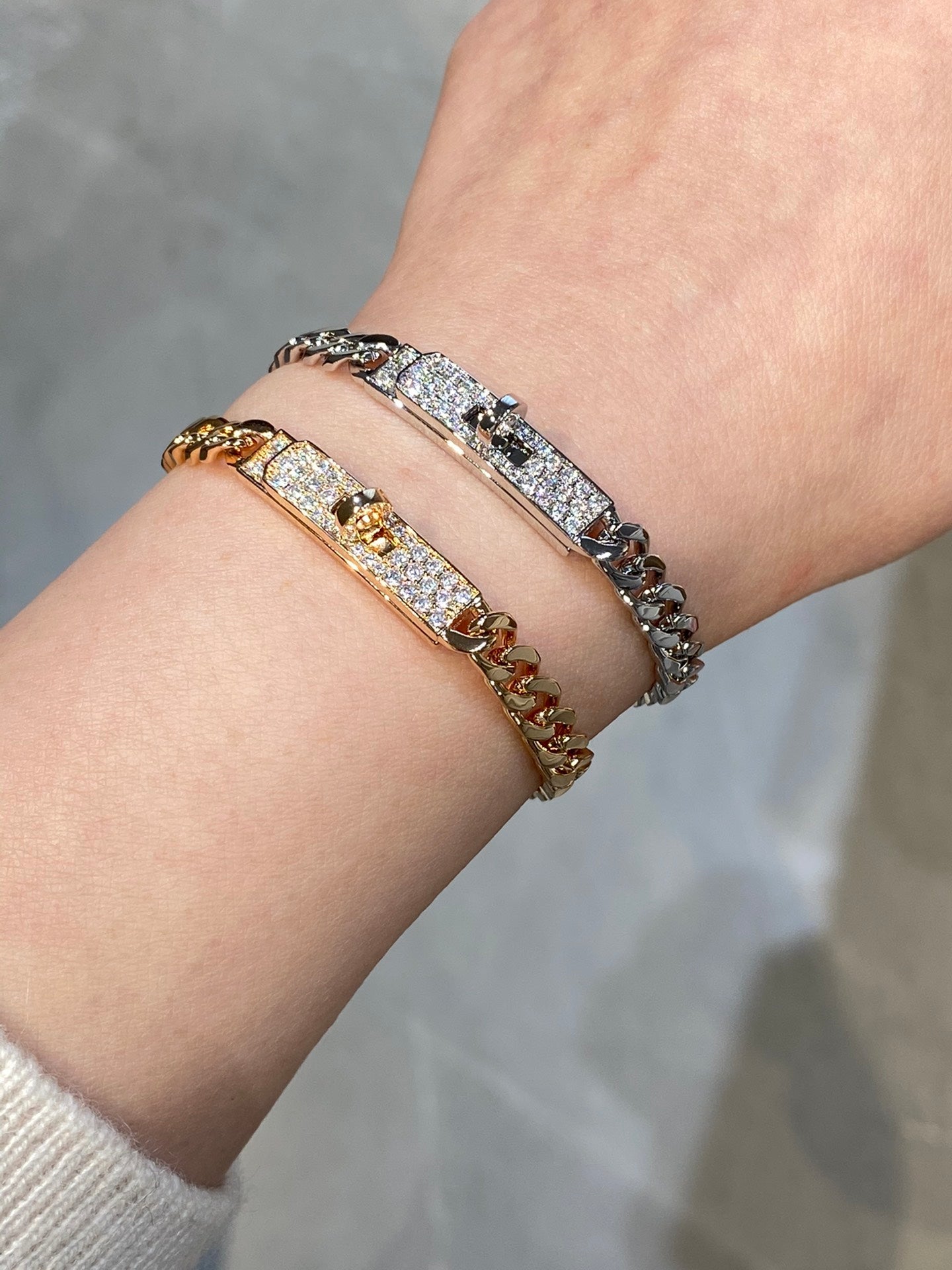 H Kelly Gourmette Sliver Diamond Bracelet