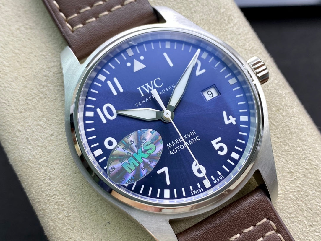 IWC Pilot 40mm Blue Dial Steel Case Brown Leather Strap
