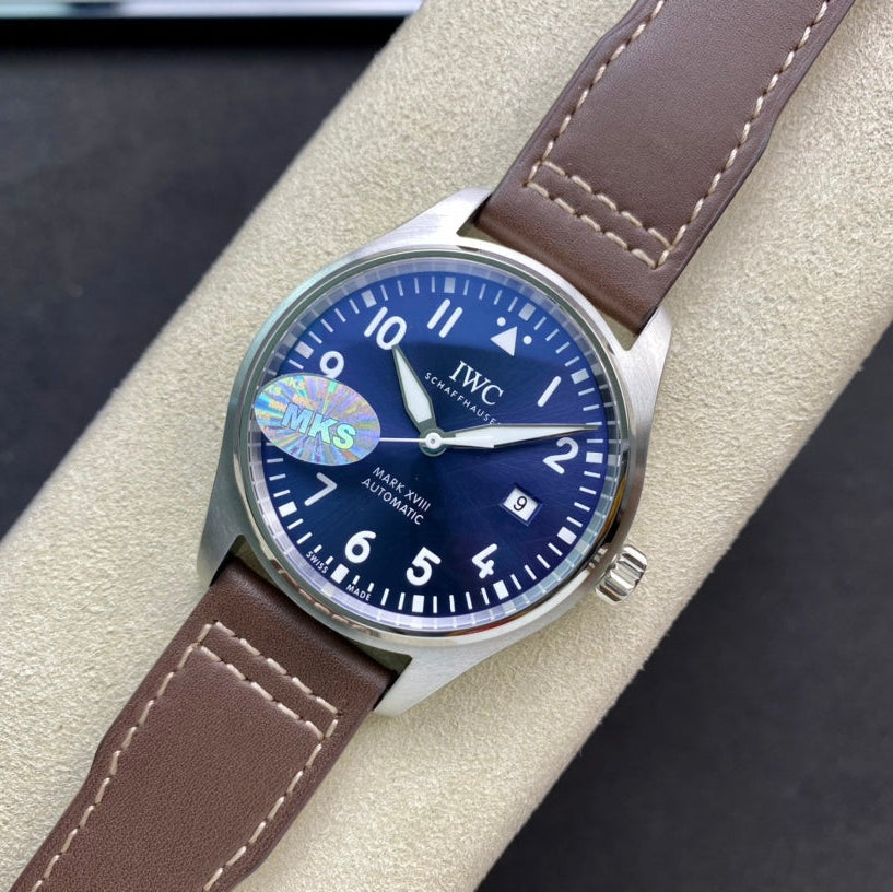 IWC Pilot 40mm Blue Dial Steel Case Brown Leather Strap