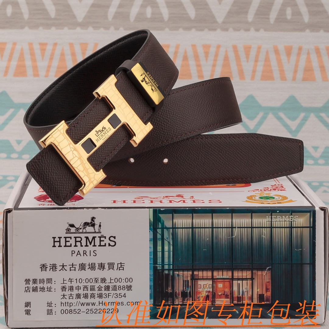 HM Constance Belt 38mm Brown Epsom Gold Buckle 619955