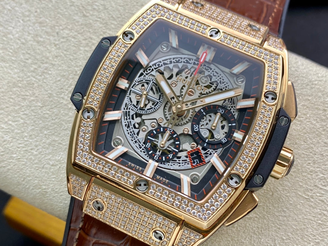Hublot Spirit of Big Bang Diamond 42mm Watch Brown Leather Strap