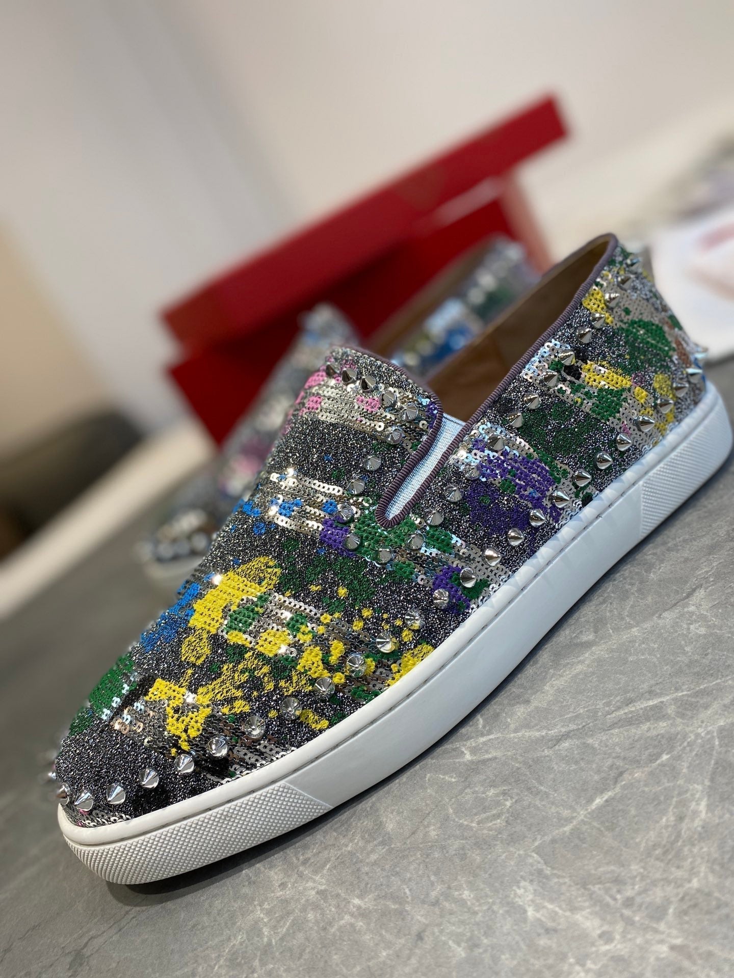 CL Loafers Multicolor Fabric and Spikes 242382