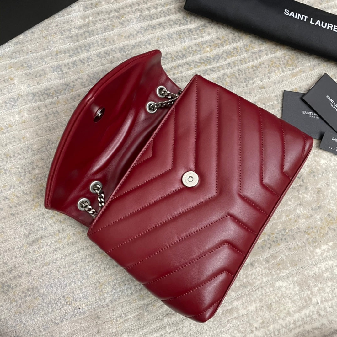 LOULOU SMALL 25 IN BURGUNDY RED LAMBSKIN SILVER HARDWARE