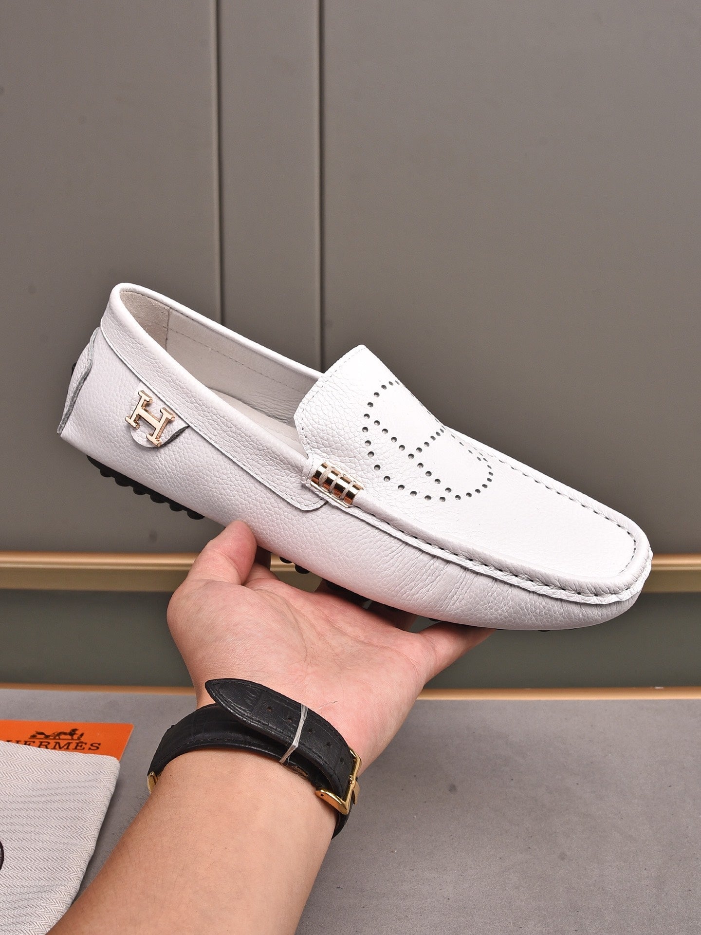 HM Men's Loafer White Cowhide 509529