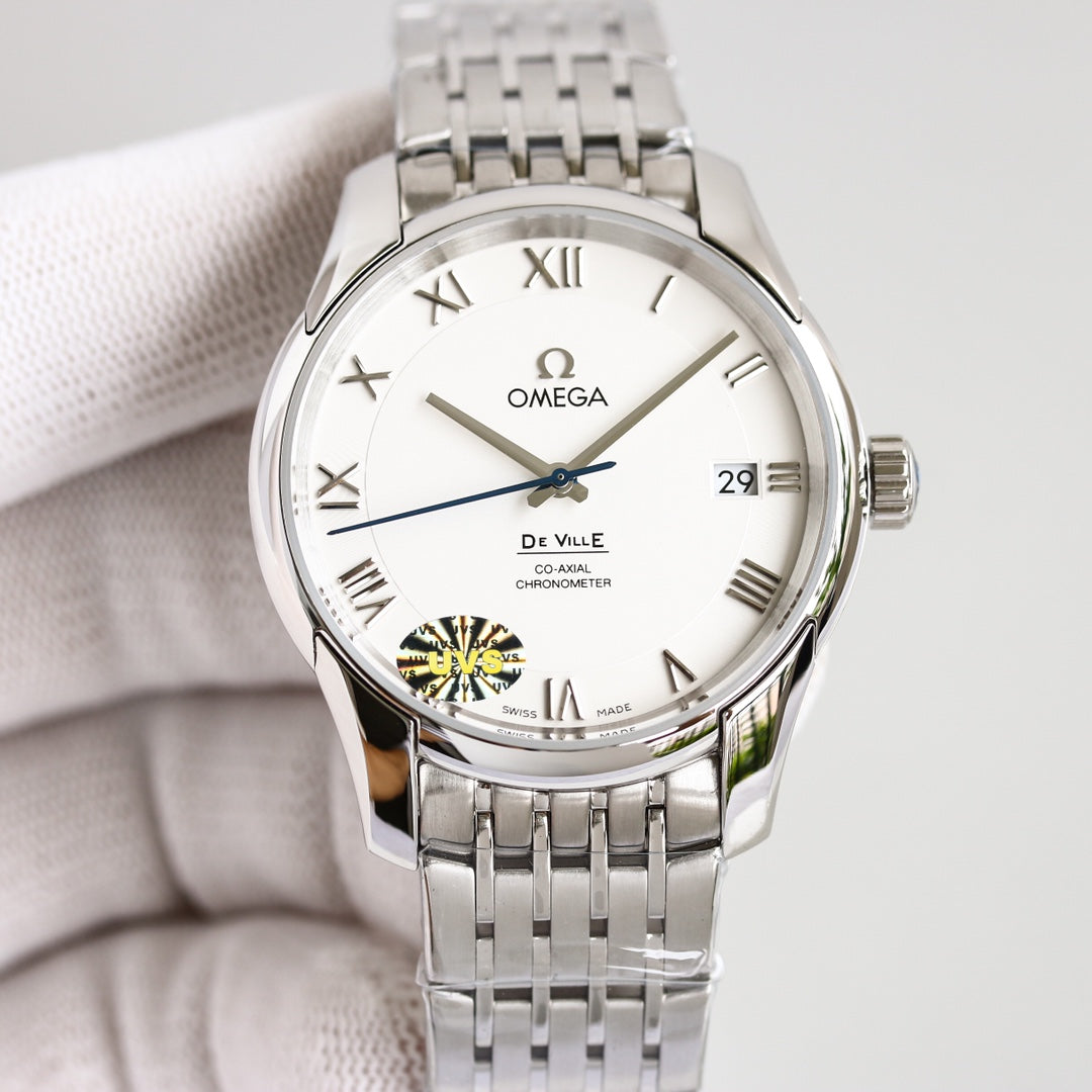 Omega De Ville Co-Axial Chronometer 41mm Watch White Dial Silver Strap