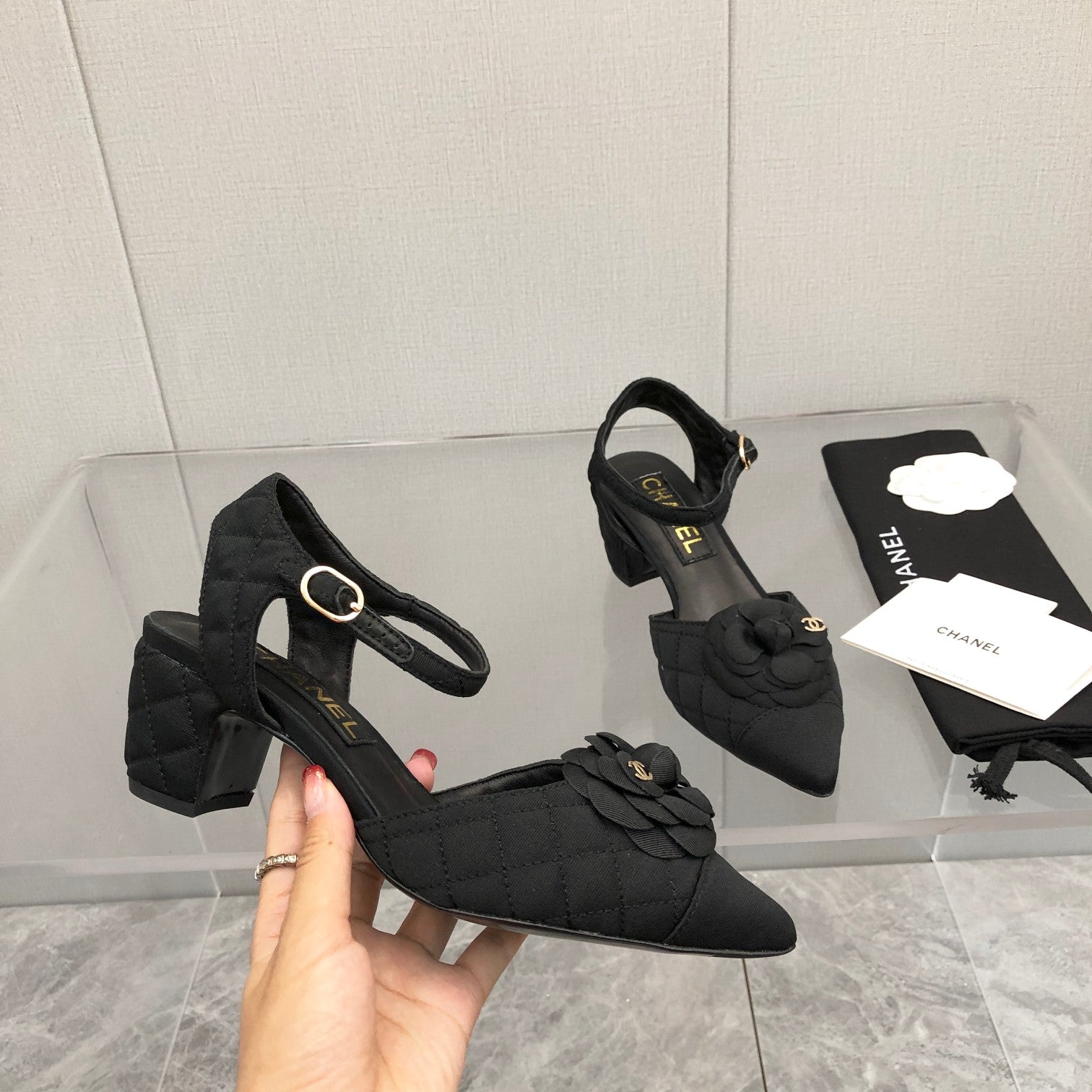 CC 25C 5CM Slingback Flats Black  Fabric 213241
