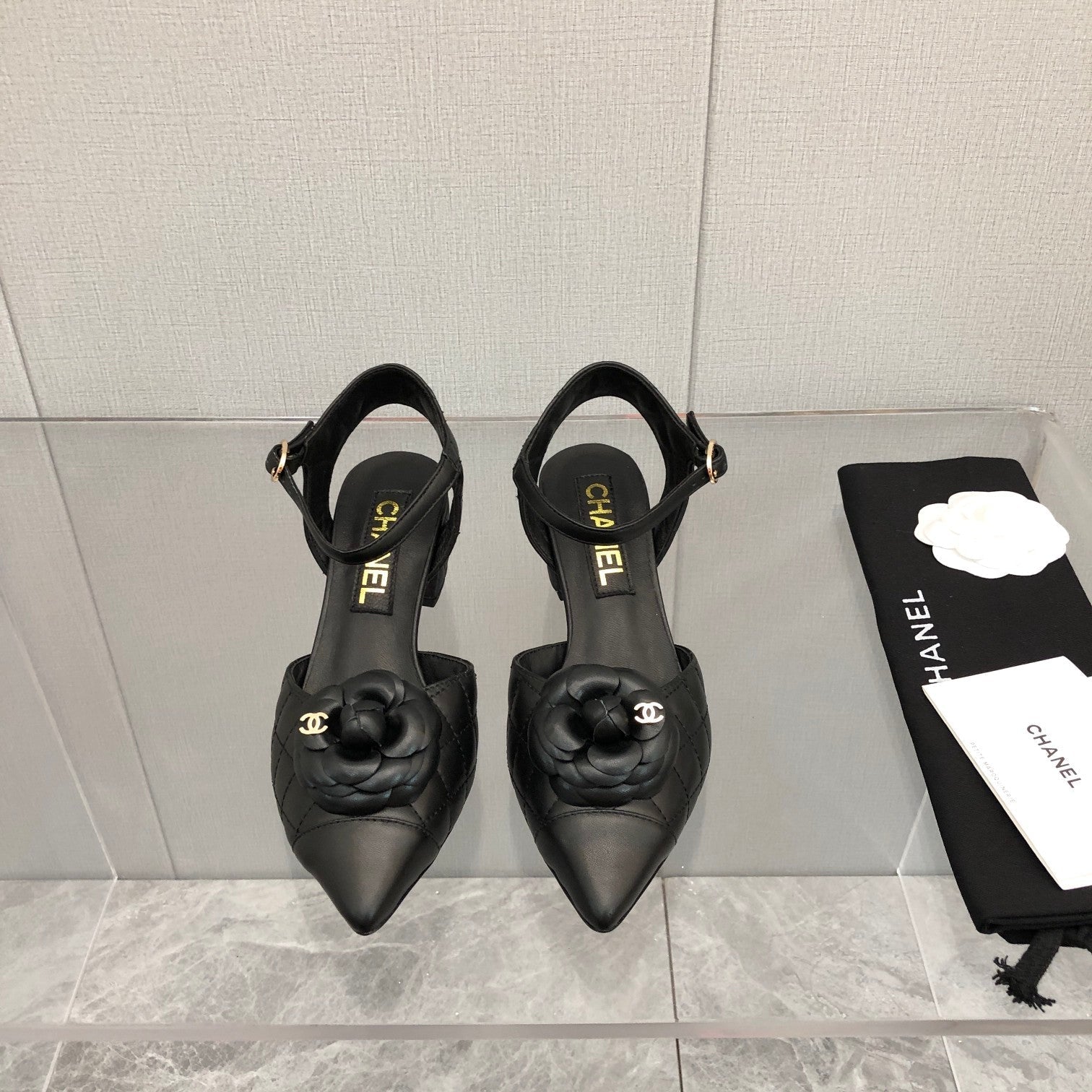 CC 25C 5CM Slingback Flats Black Leather 213242