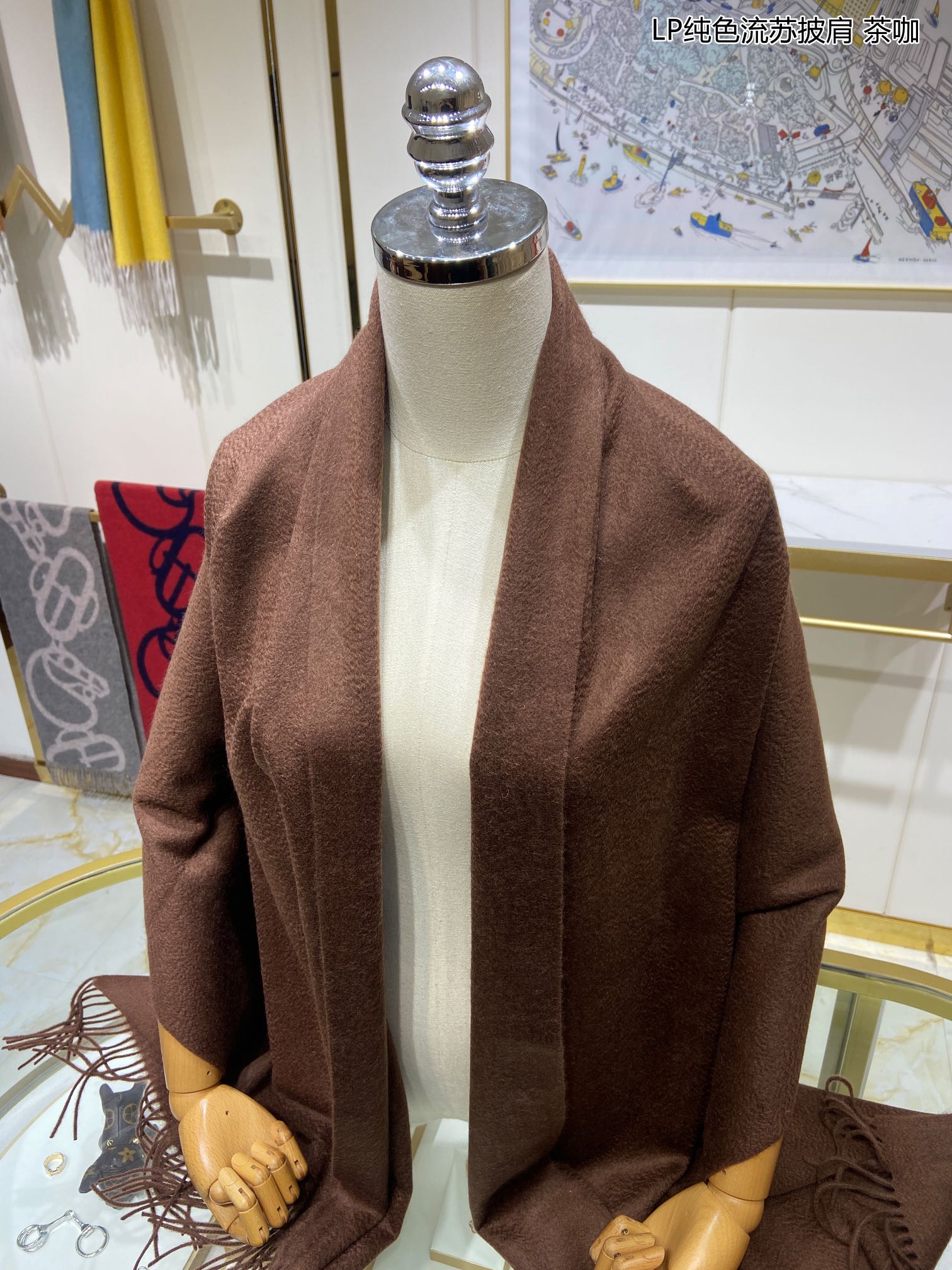 LP Grande Unita Scarf 200 CM In Cocoa Brown Cashmere  645521