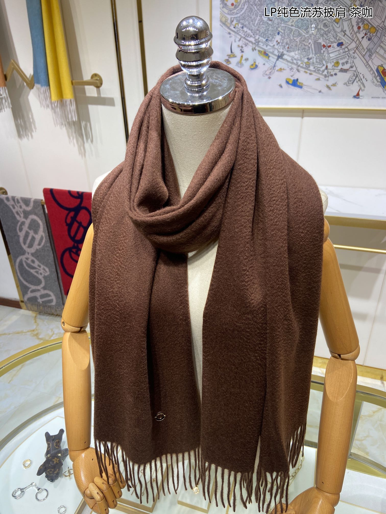 LP Grande Unita Scarf 200 CM In Cocoa Brown Cashmere  645521