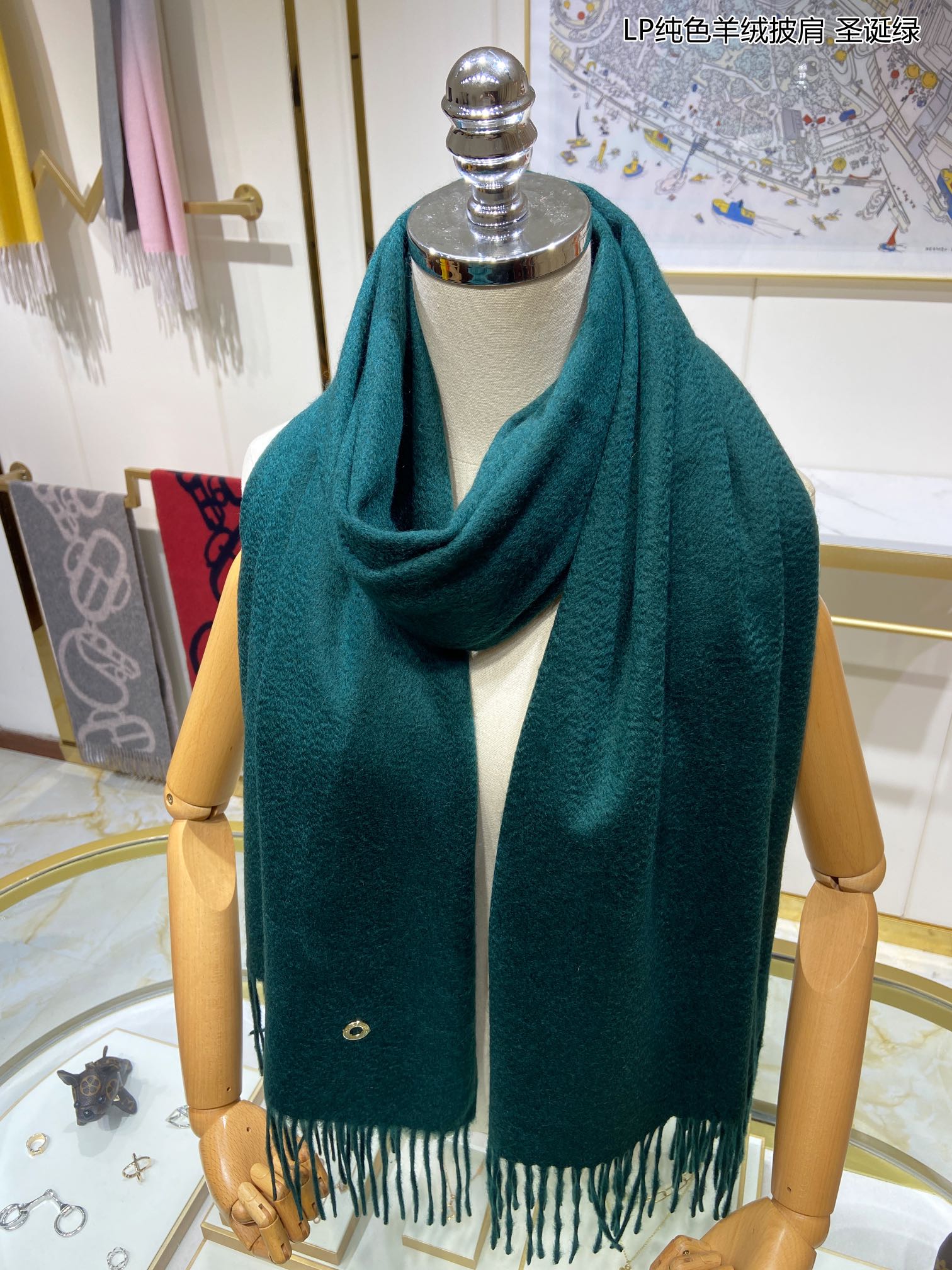 LP Grande Unita Scarf 200 CM In Teal Blue Cashmere 645517