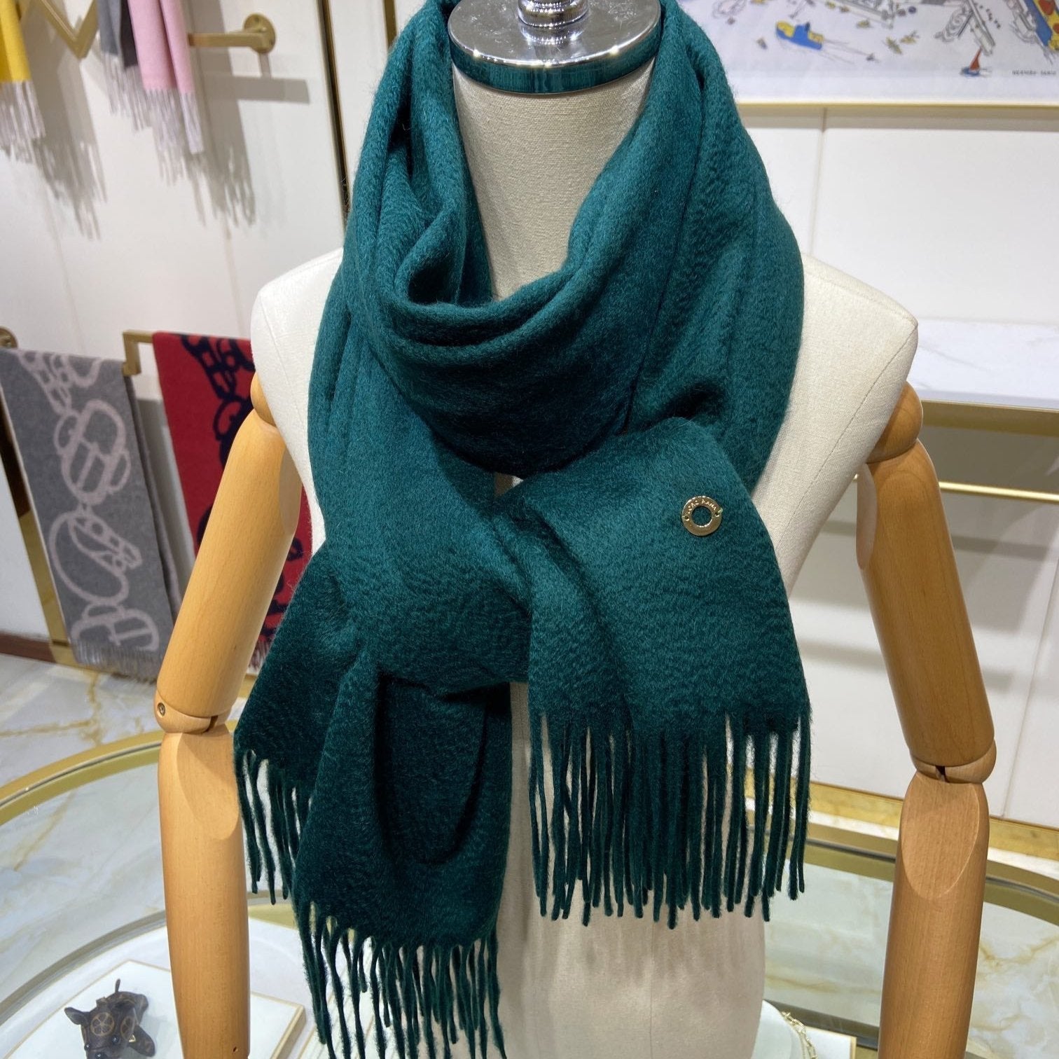 LP Grande Unita Scarf 200 CM In Teal Blue Cashmere 645517