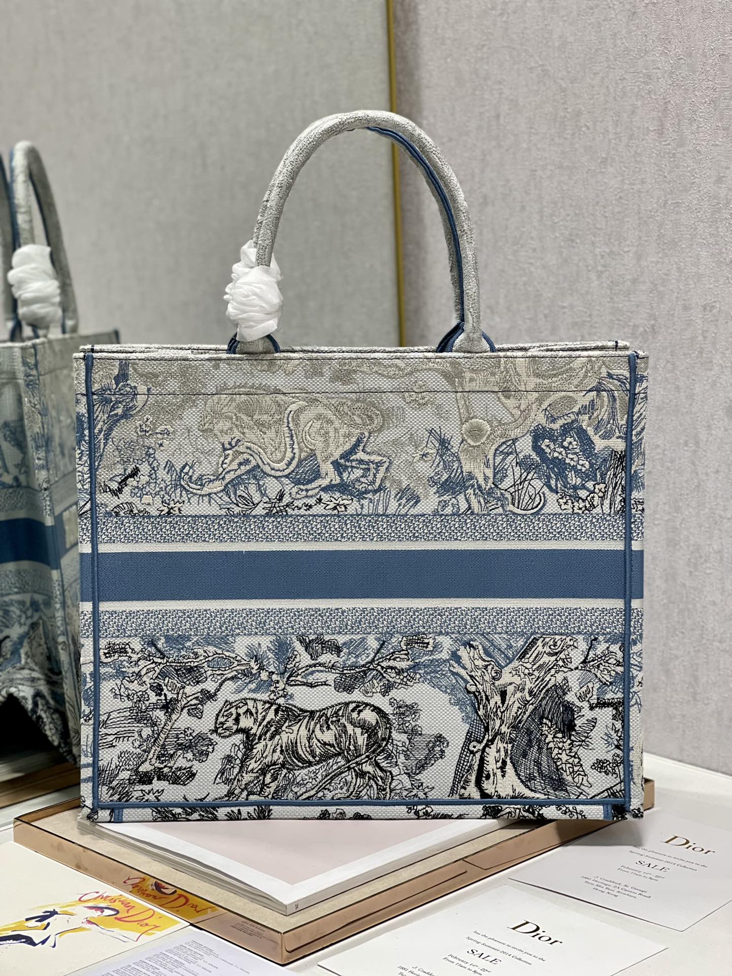 Large CD Book Tote 42cm Gradient Blue Tiger