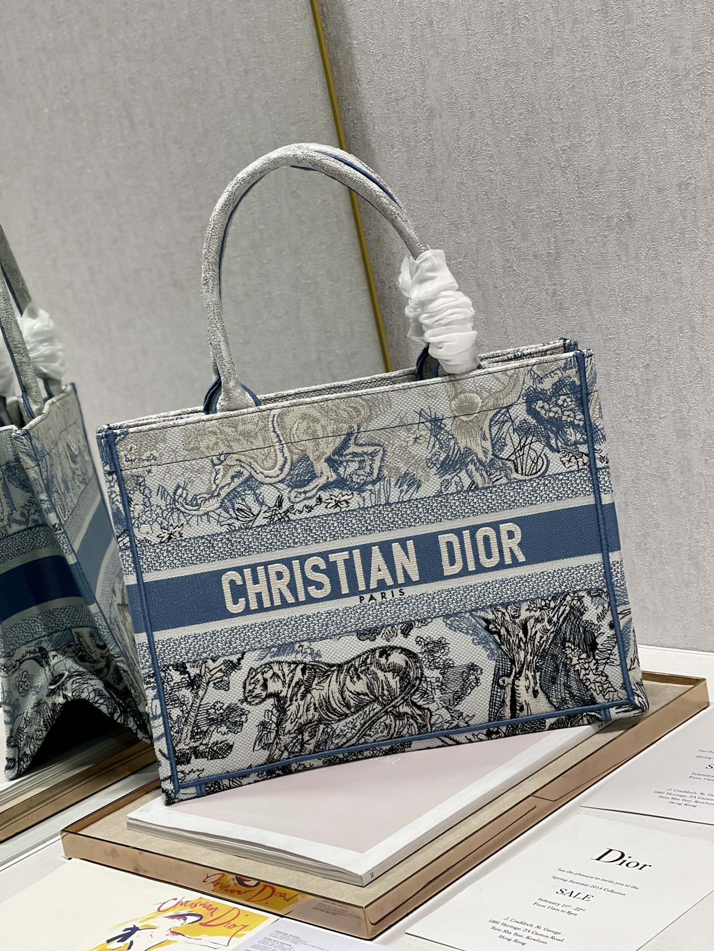 Medium CD Book Tote 36cm Gradient Blue Tiger