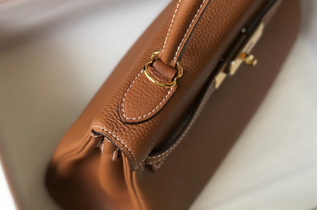 HM KELLY BAG IN BROWN TOGO GOLD HARDWARE