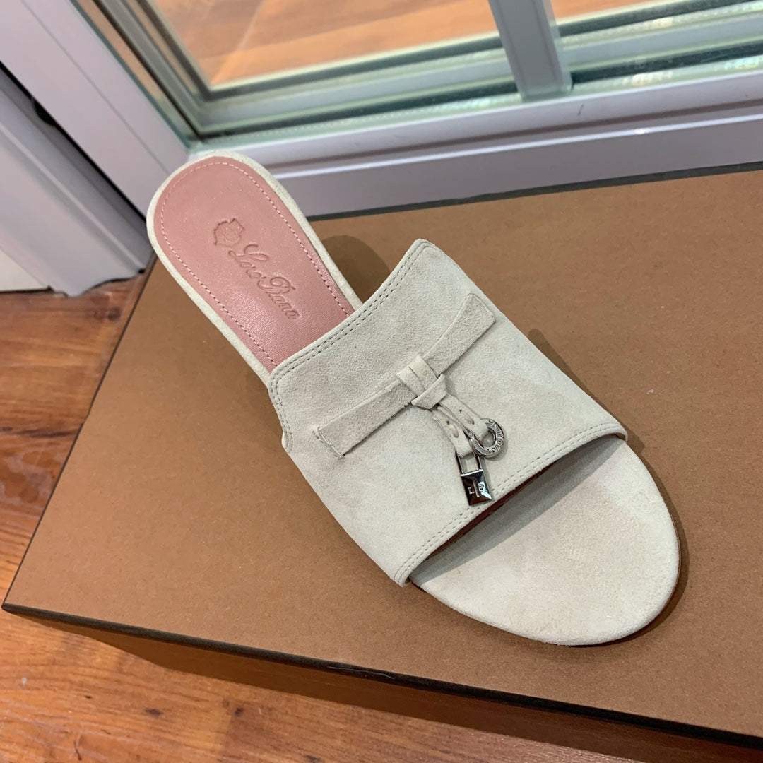 Summer Charms Mules 60 Earthy Gray Suede Pink Lambskin