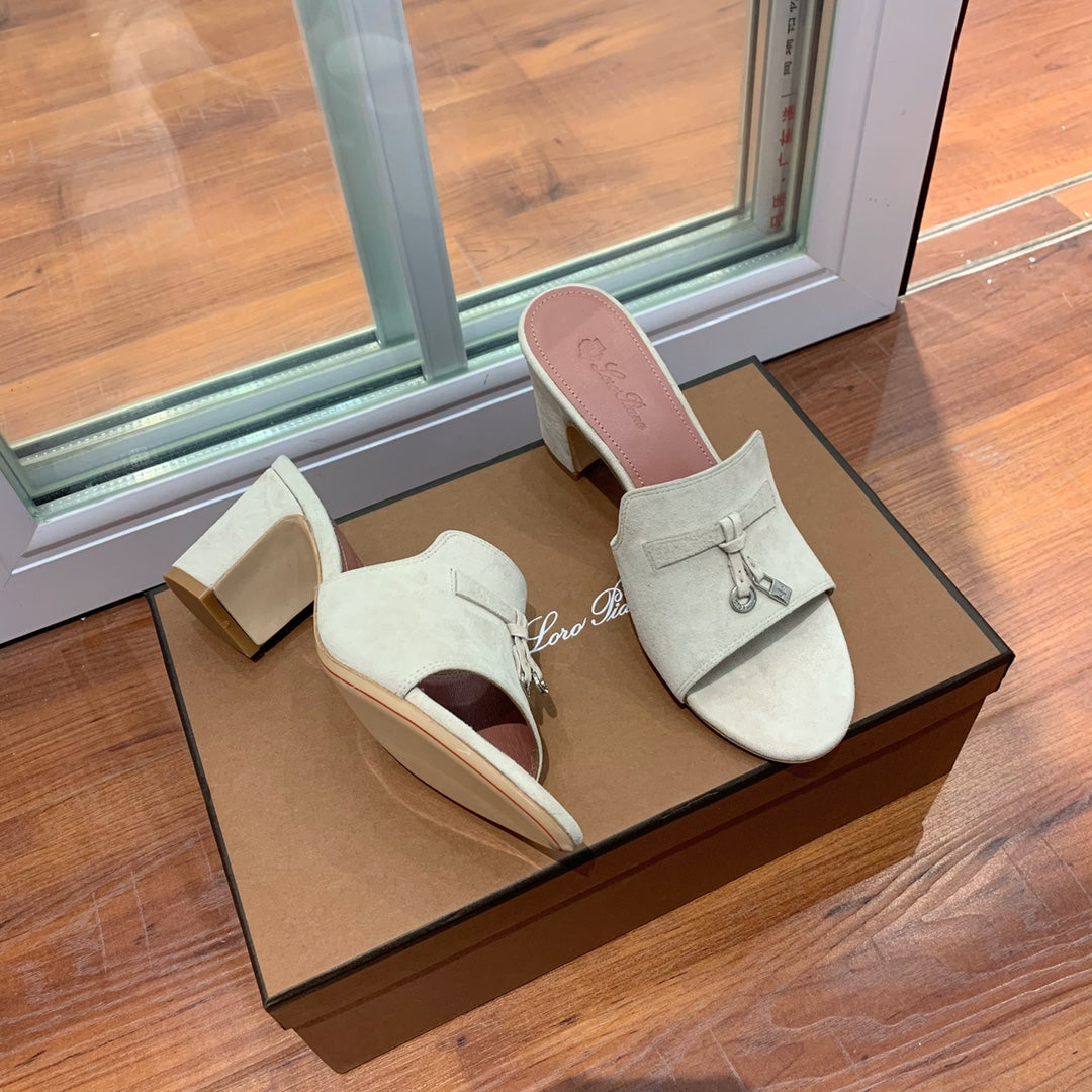 Summer Charms Mules 60 Earthy Gray Suede Pink Lambskin