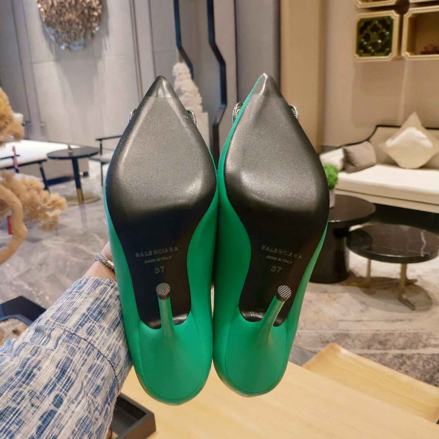Balenciaga 26s High Heel Pump 105 Green Cowhide 681171