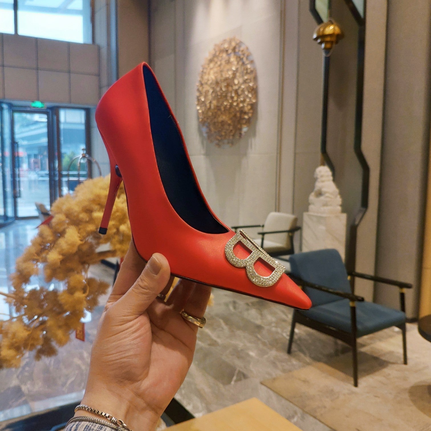 Balenciaga 26s High Heel Pump 105 Orange Red Silk Satin 681176