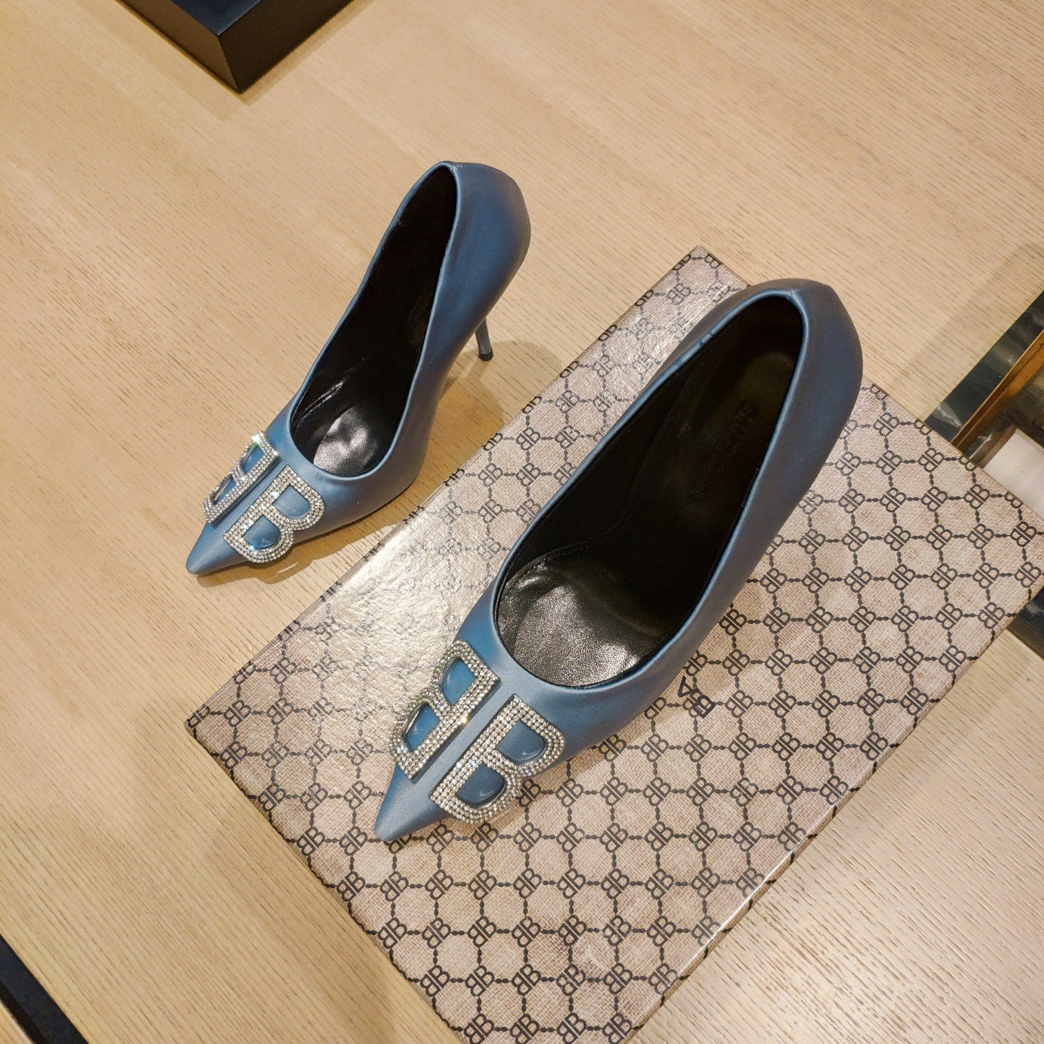 Balenciaga 26s High Heel Pump 105 Blue Silk Satin 681177