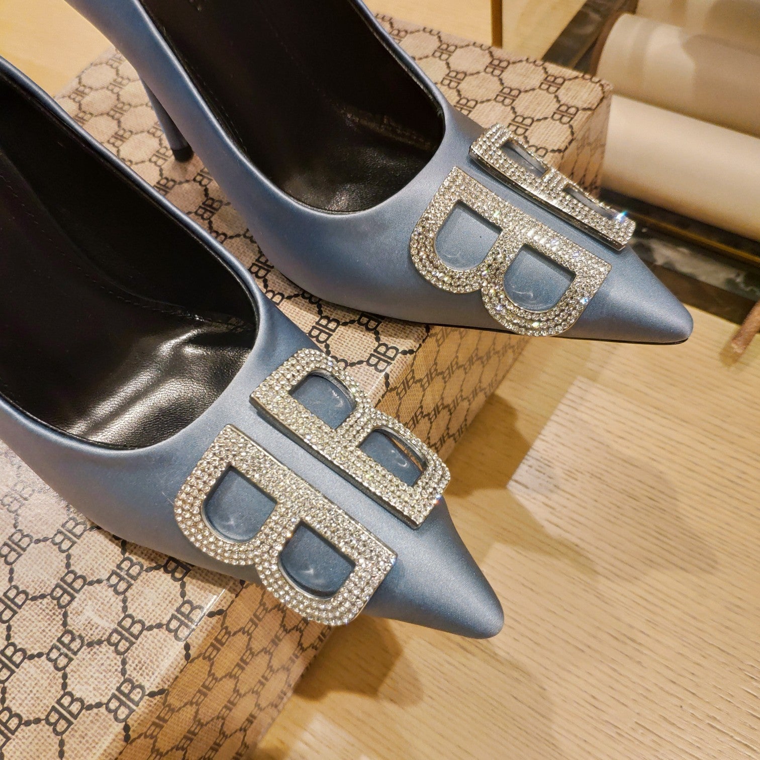 Balenciaga 26s High Heel Pump 105 Blue Silk Satin 681177