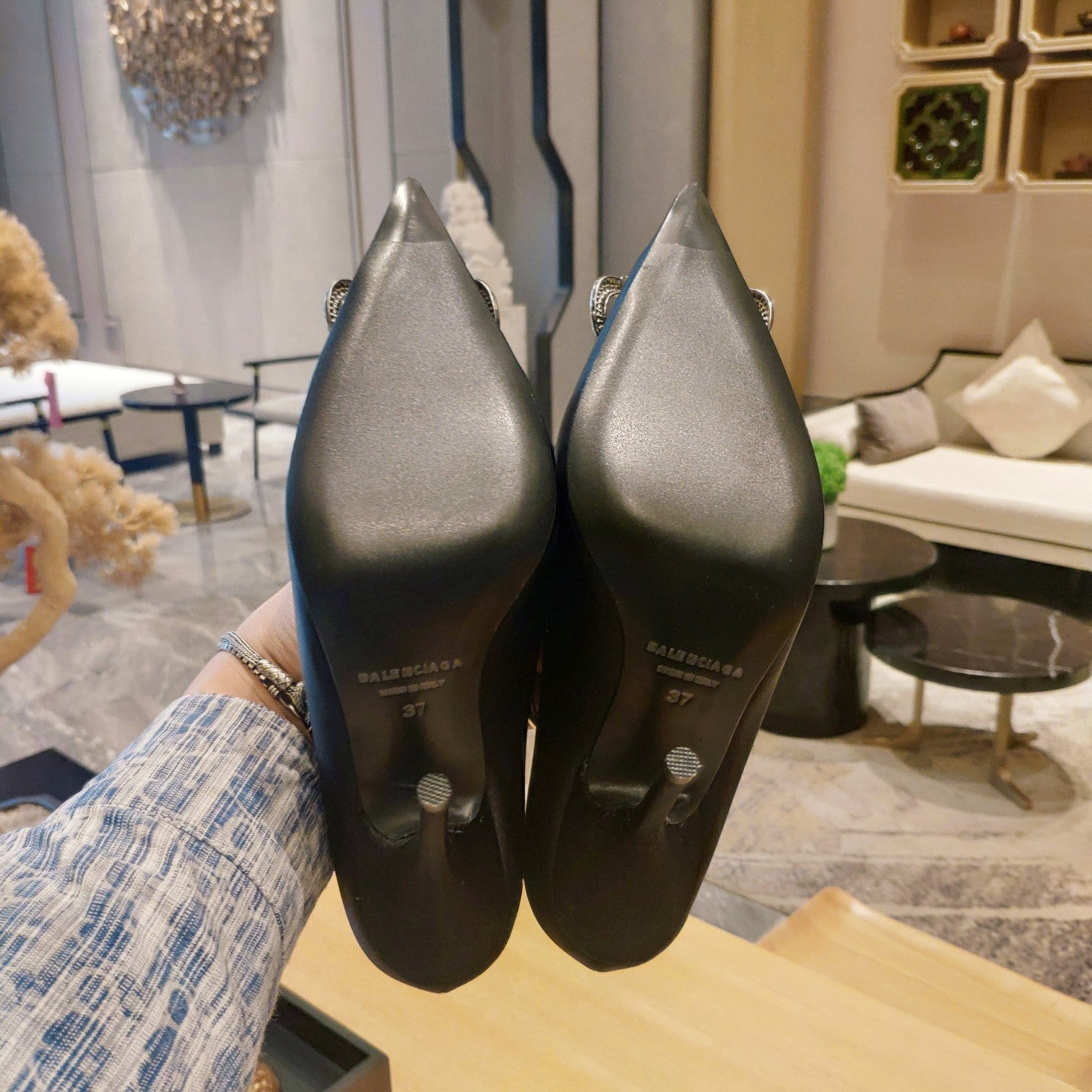Balenciaga 26s High Heel Pump 105 Black Silk Satin 681178